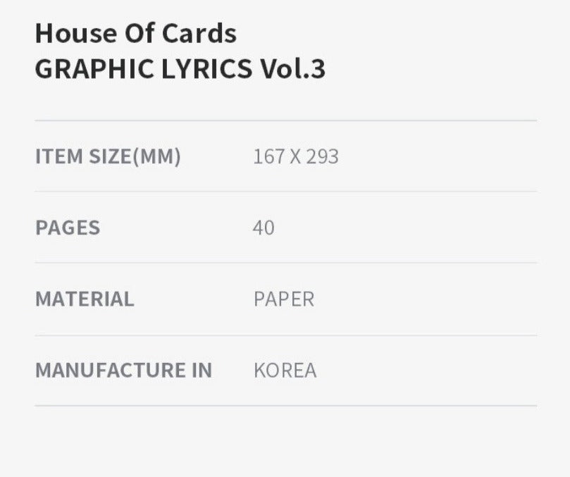 BTS HOUSE OF CARDS (GRAPHIC LYRICS VOL.3) - Swiss K-POPup